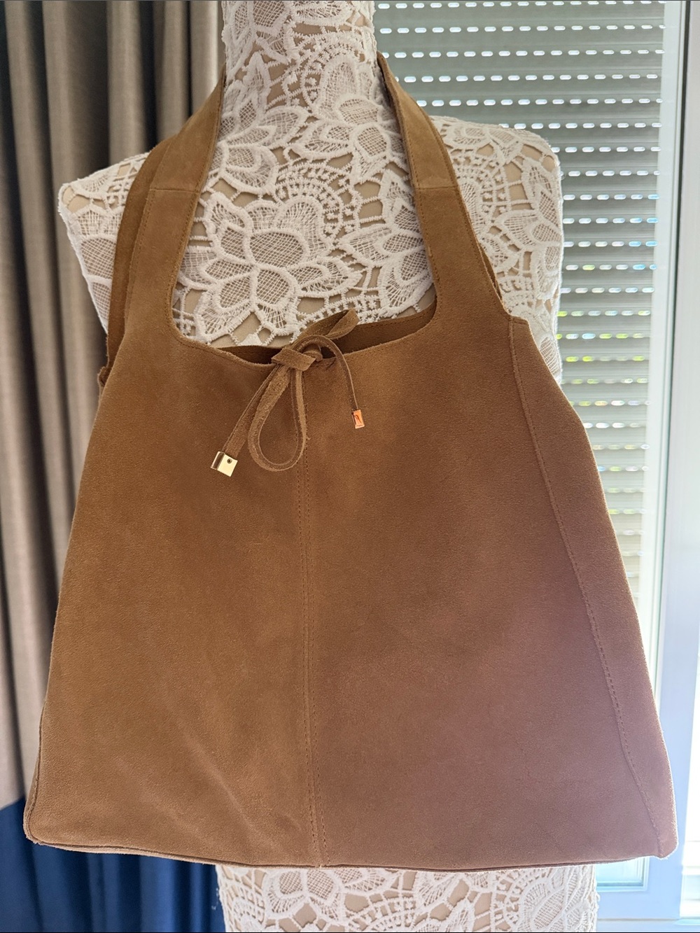 Mango All Leather Beige Suede Shoulder Shopping Bag